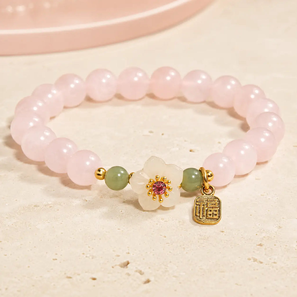 Song Yne Rose Quartz Hetian Jade Love & Blessing Bracelet