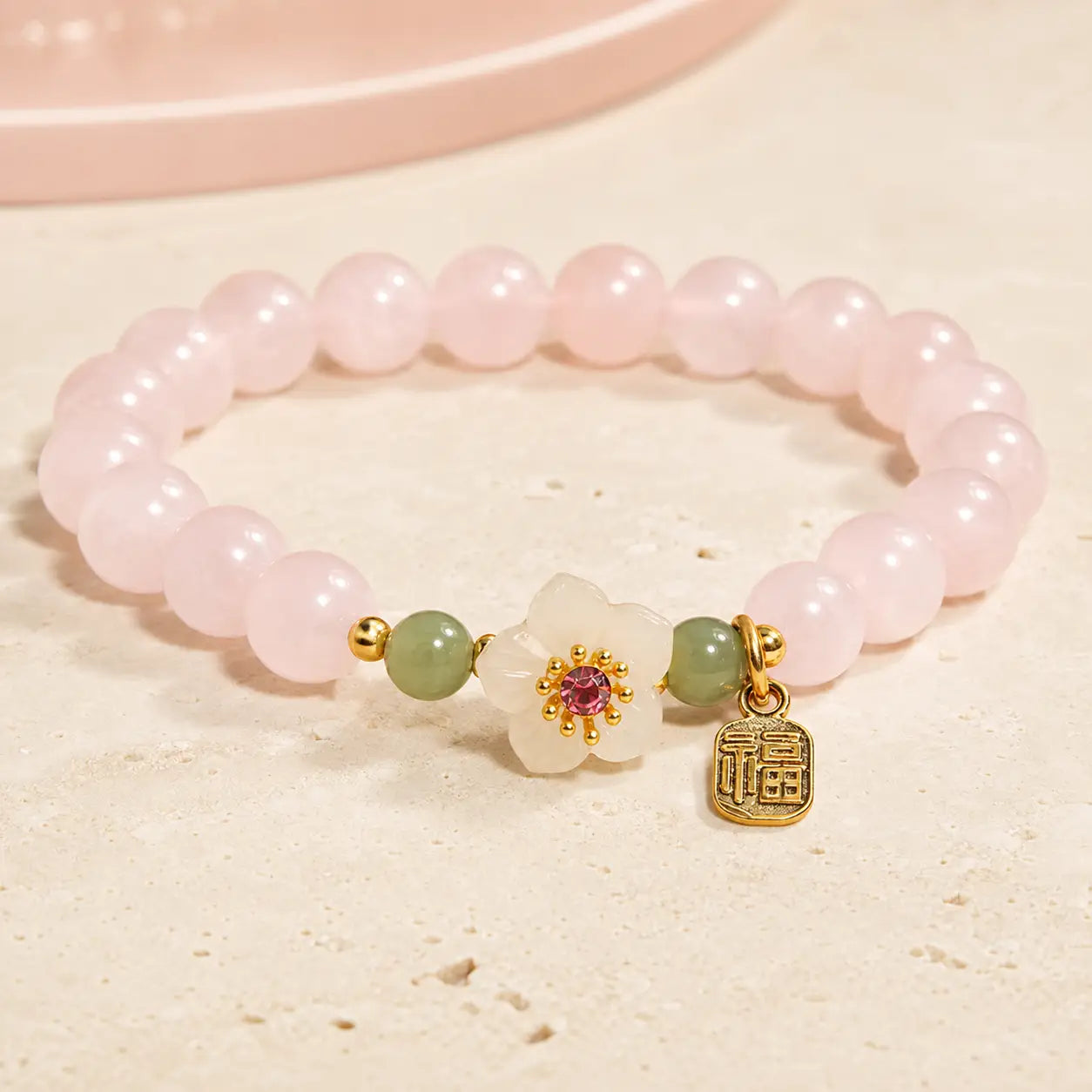 Song Yne Rose Quartz Hetian Jade Love & Blessing Bracelet