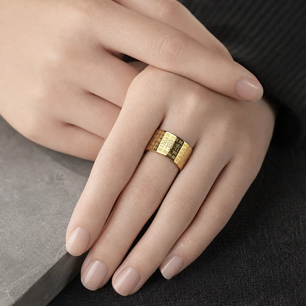 Song Yne Buddhist Heart Sutra Titanium Steel Lucky Ring