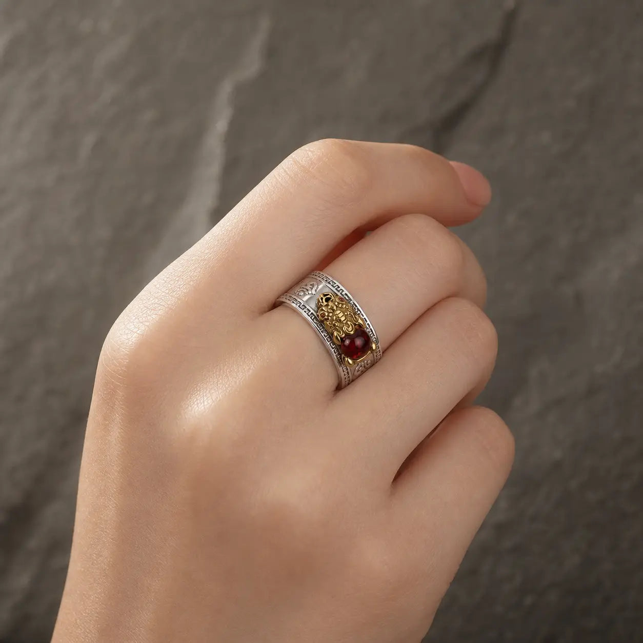 Song Yne Red Agate Pixiu Wealth Ring