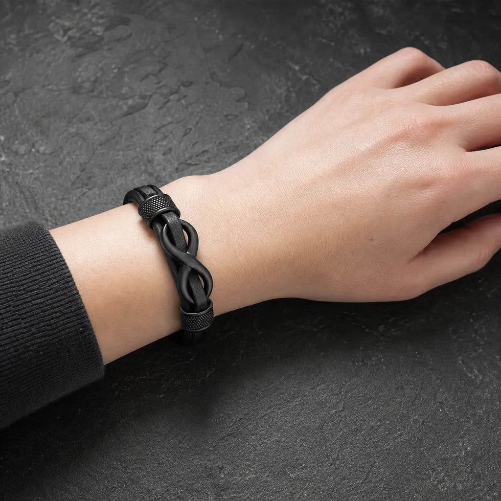 Song Yne Endless Knot Titanium Steel Balance Leather Bracelet