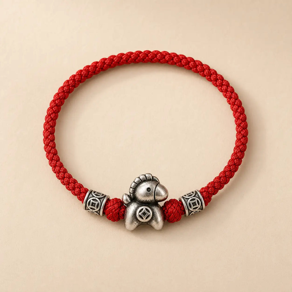 Song Yne 999 Silver Horse Year Peace Braided Bracelet