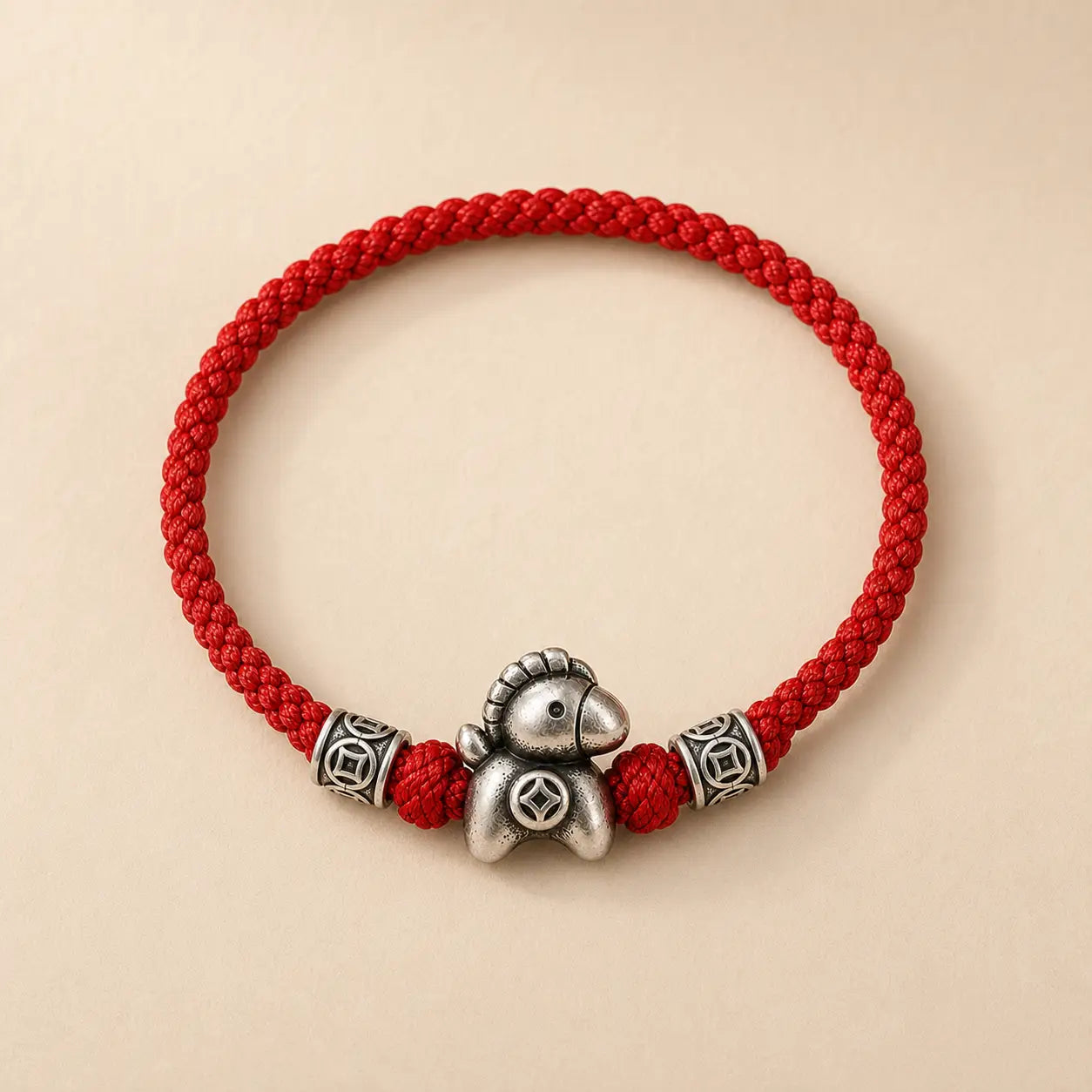 Song Yne 999 Silver Horse Year Peace Braided Bracelet