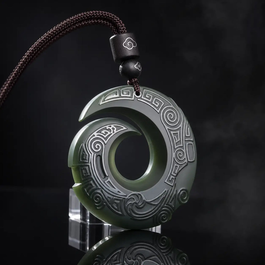 Song Yne Hetian Cyan Jade Fortune Peace Buckle Necklace