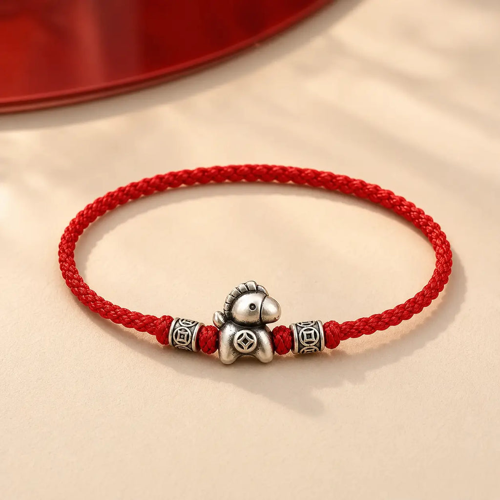 Song Yne 999 Silver Horse Year Peace Braided Bracelet