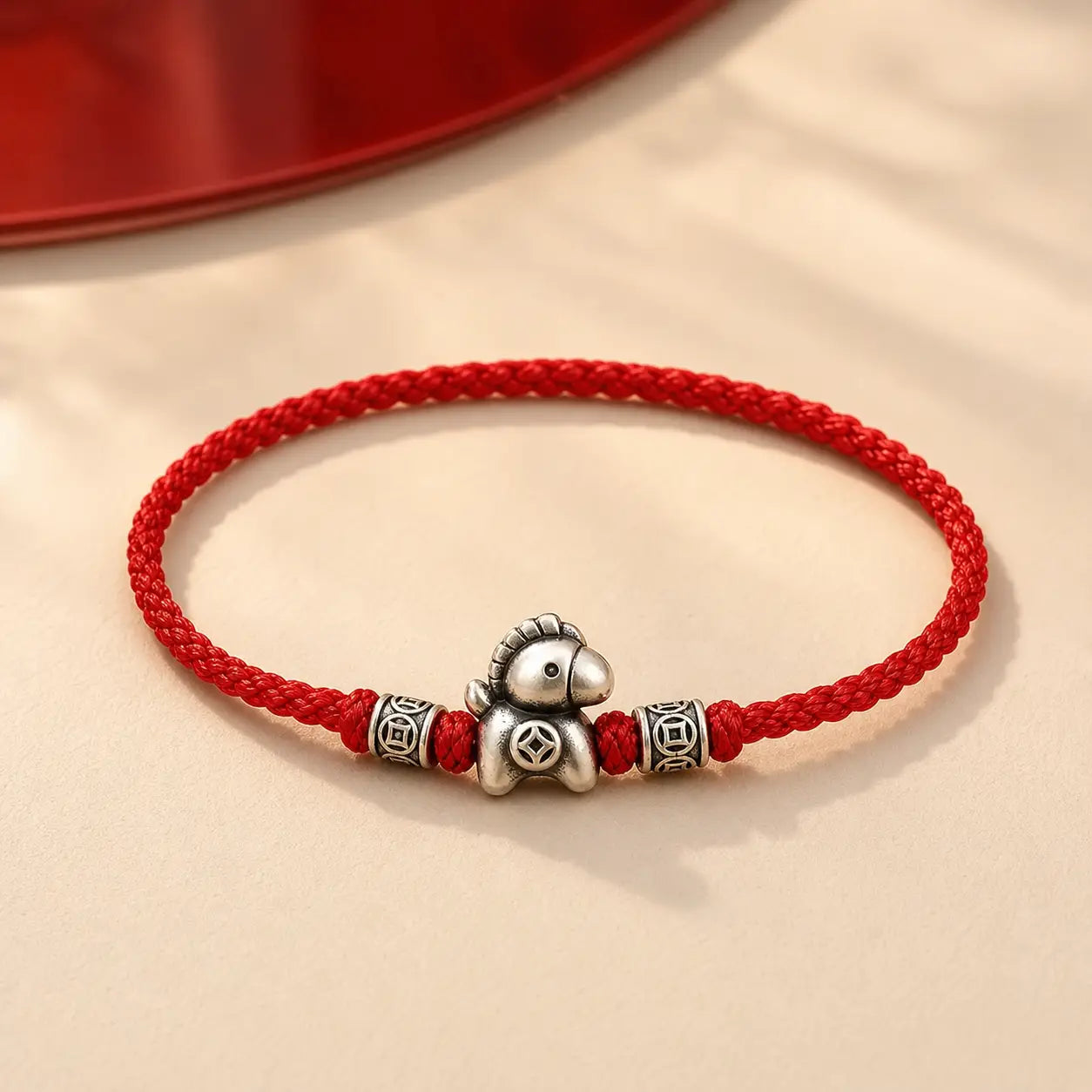 Song Yne 999 Silver Horse Year Peace Braided Bracelet