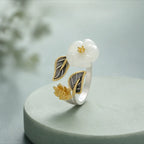 Song Yne White Jade Plum Blossom Silver Plated Luck Ring