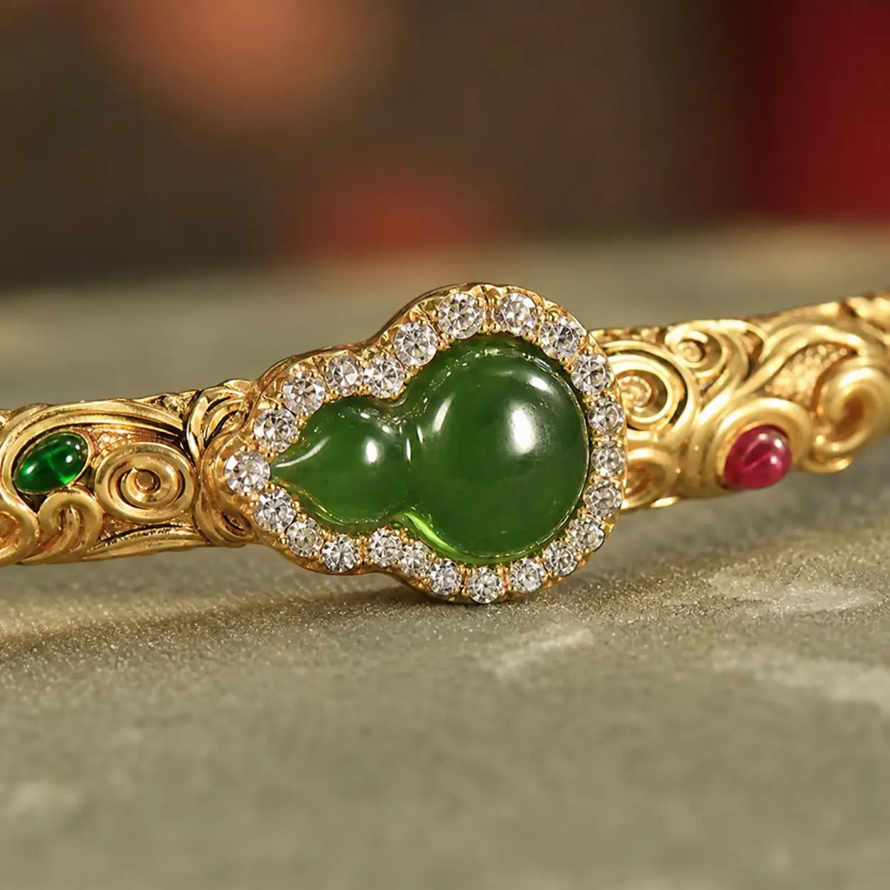 Song Yne Cyan Jade Auspicious Cloud Gourd Luck Bangle