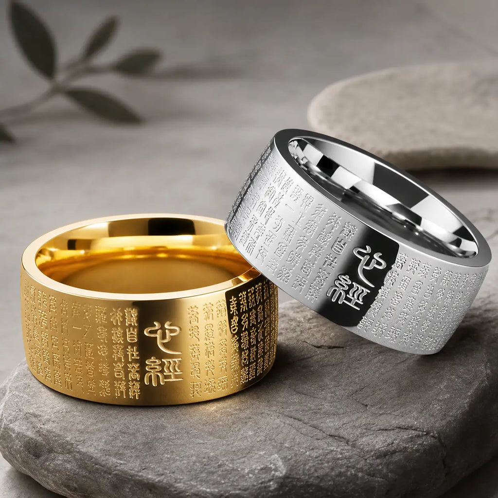 Song Yne Buddhist Heart Sutra Titanium Steel Lucky Ring