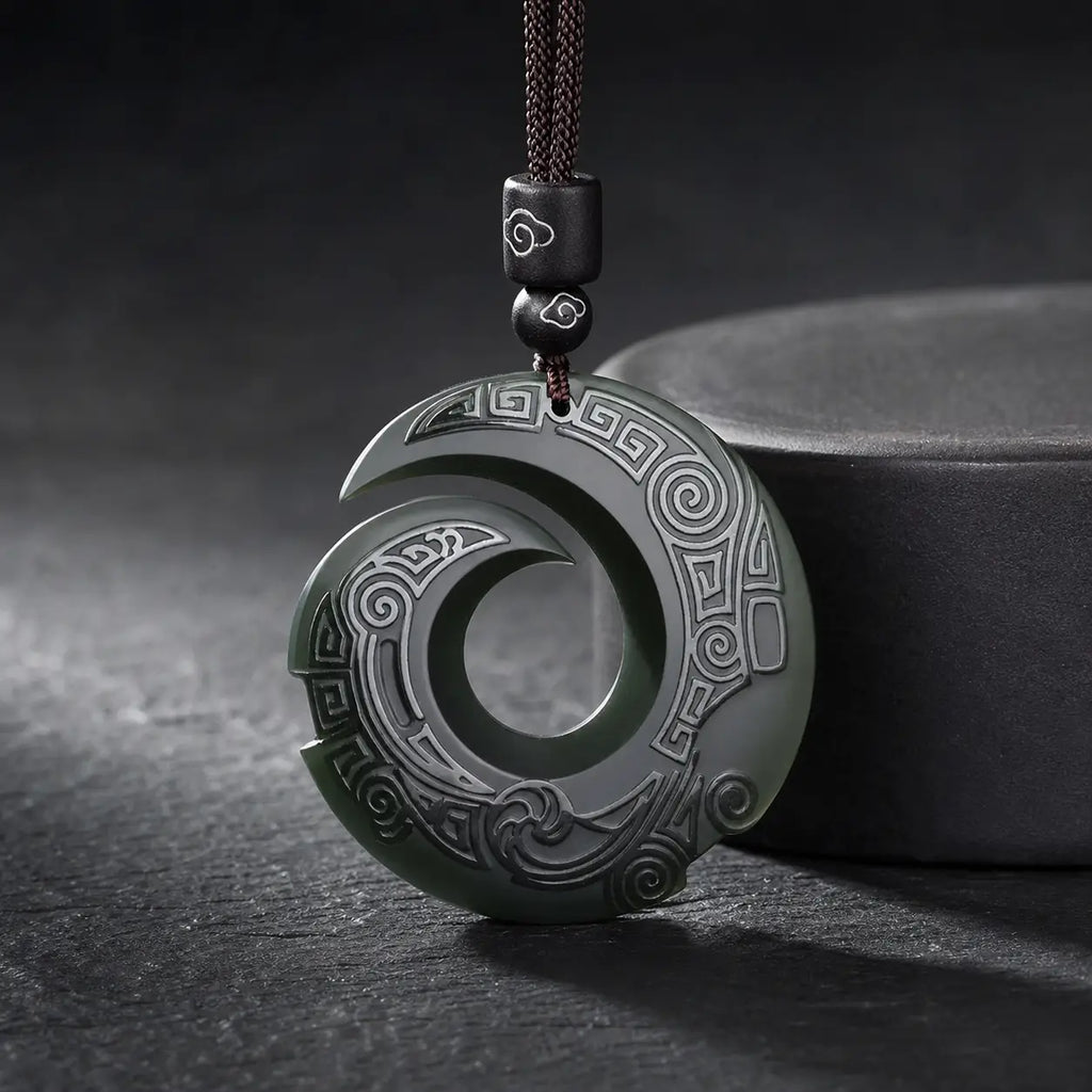 Song Yne Hetian Cyan Jade Fortune Peace Buckle Necklace