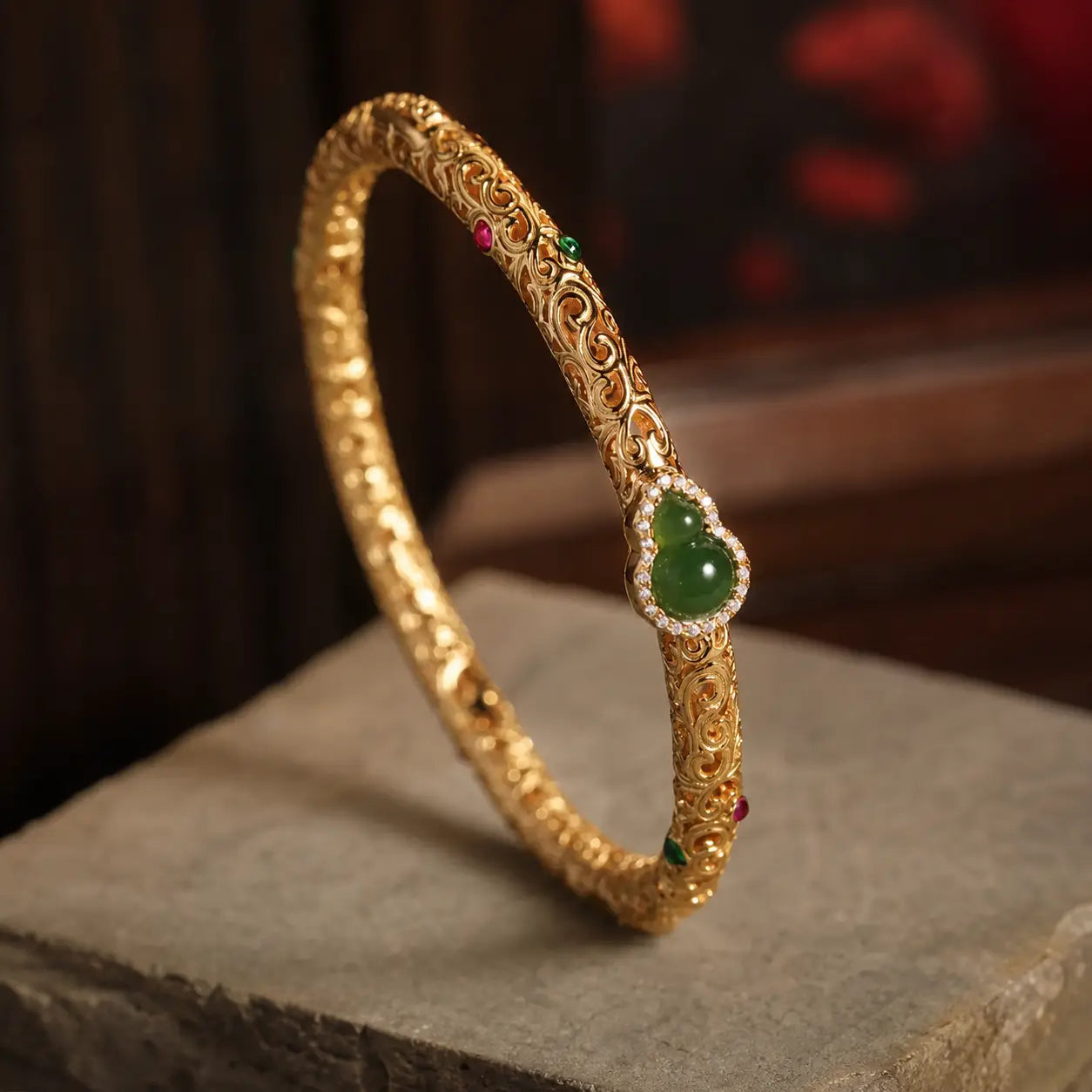 Song Yne Cyan Jade Auspicious Cloud Gourd Luck Bangle