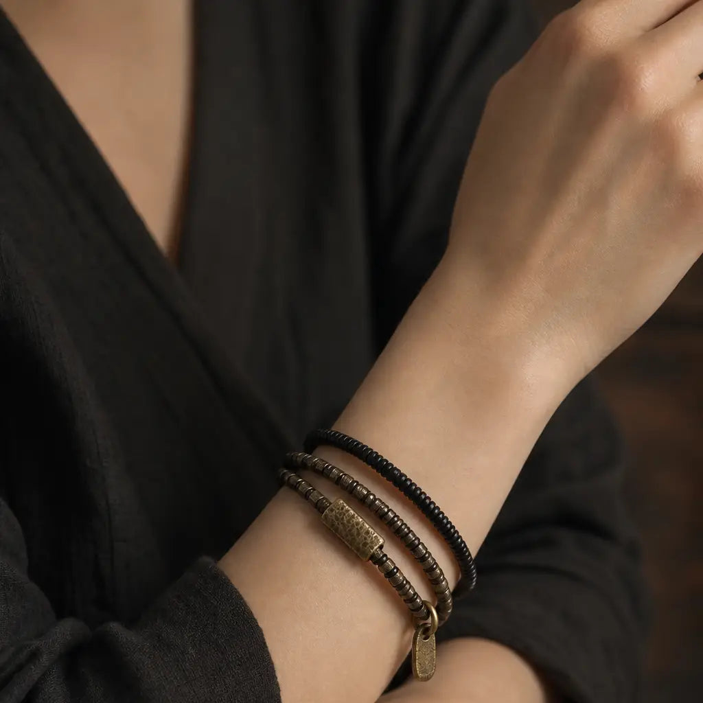 Song Yne Ebony Wood Copper Grounding & Healing Multilayer Bracelet