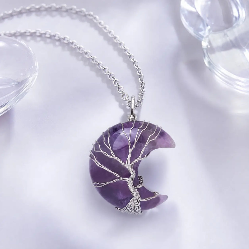 Song Yne Moon Tree of Life Crystal Healing Pendant