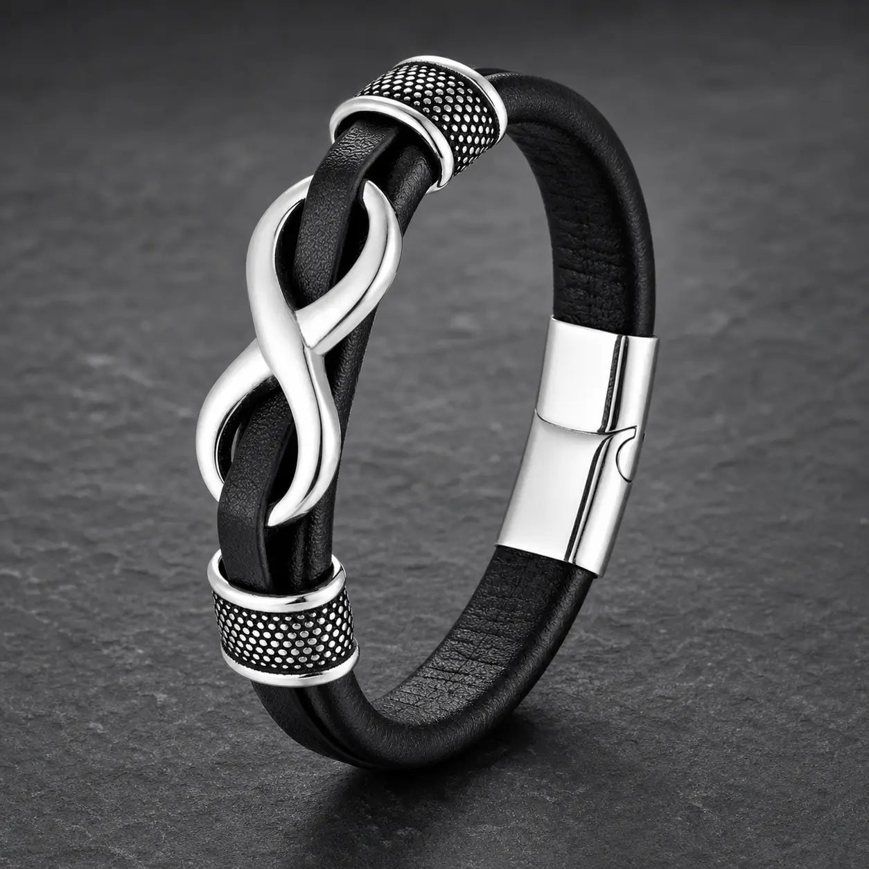 Song Yne Endless Knot Titanium Steel Balance Leather Bracelet