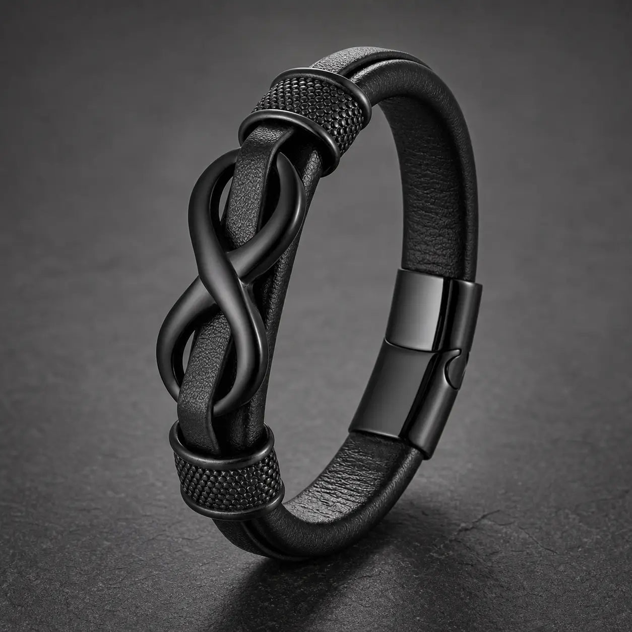 Song Yne Endless Knot Titanium Steel Balance Leather Bracelet