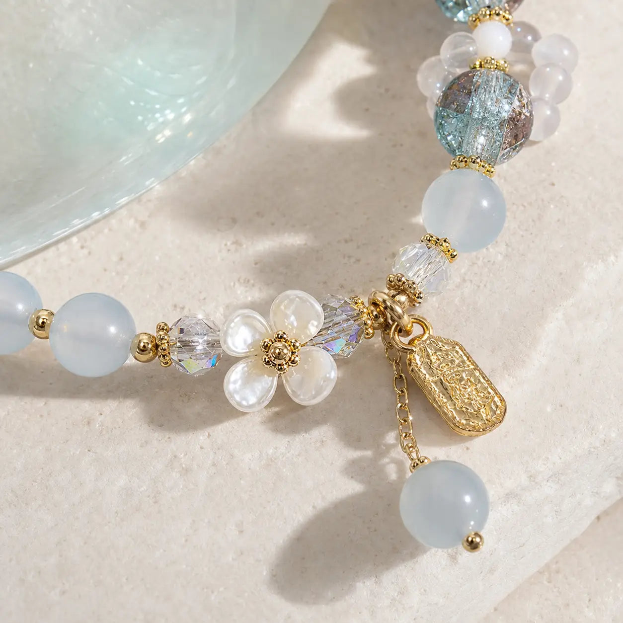 Song Yne Blue Crystal Amethyst Calming & Healing Flower Bracelet