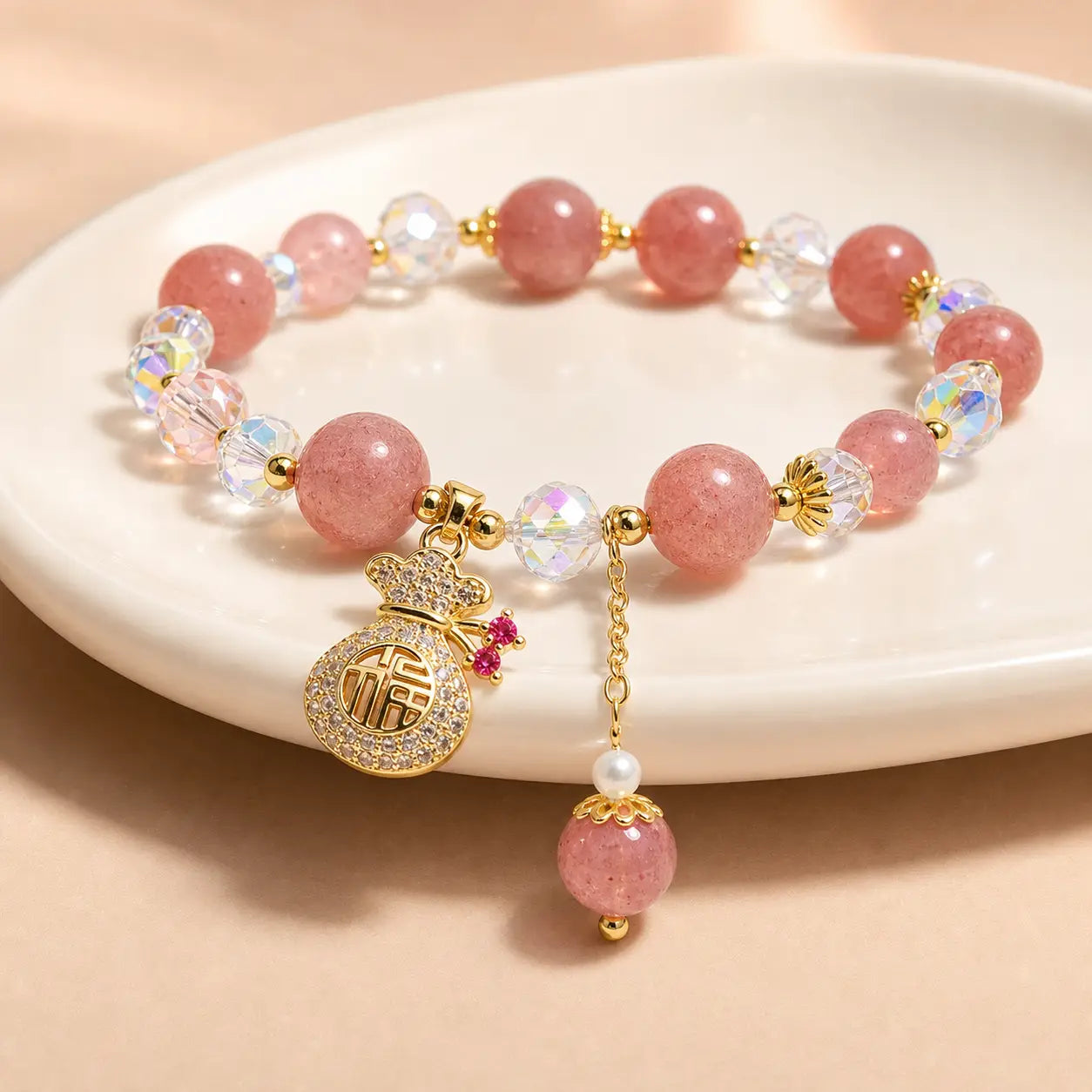 Song Yne Strawberry Quartz Money Bag Positive & Prosperity Bracelet