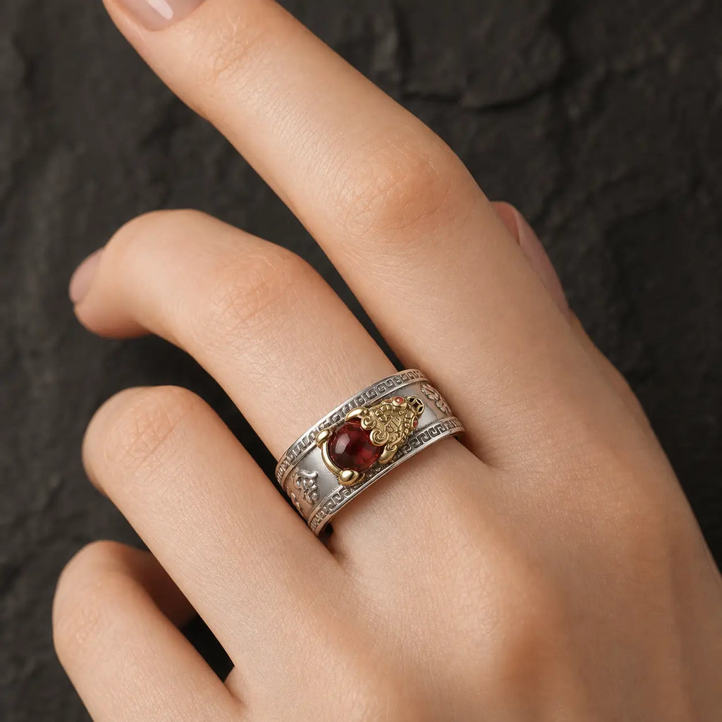 Song Yne Red Agate Pixiu Wealth Ring