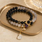 Song Yne Gold Sheen Obsidian Gray Agate Strength & Protection Bracelet