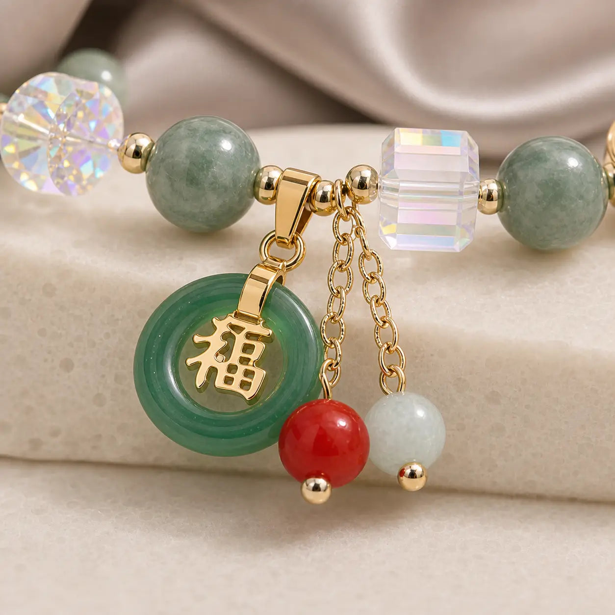 Song Yne Strawberry Quartz Jade Fu Healing & Luck Bracelet