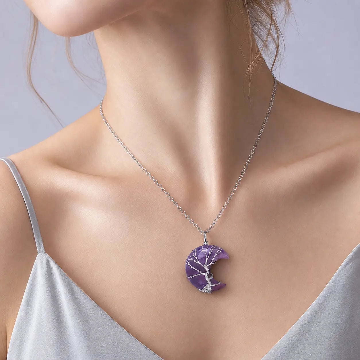 Song Yne Moon Tree of Life Crystal Healing Pendant