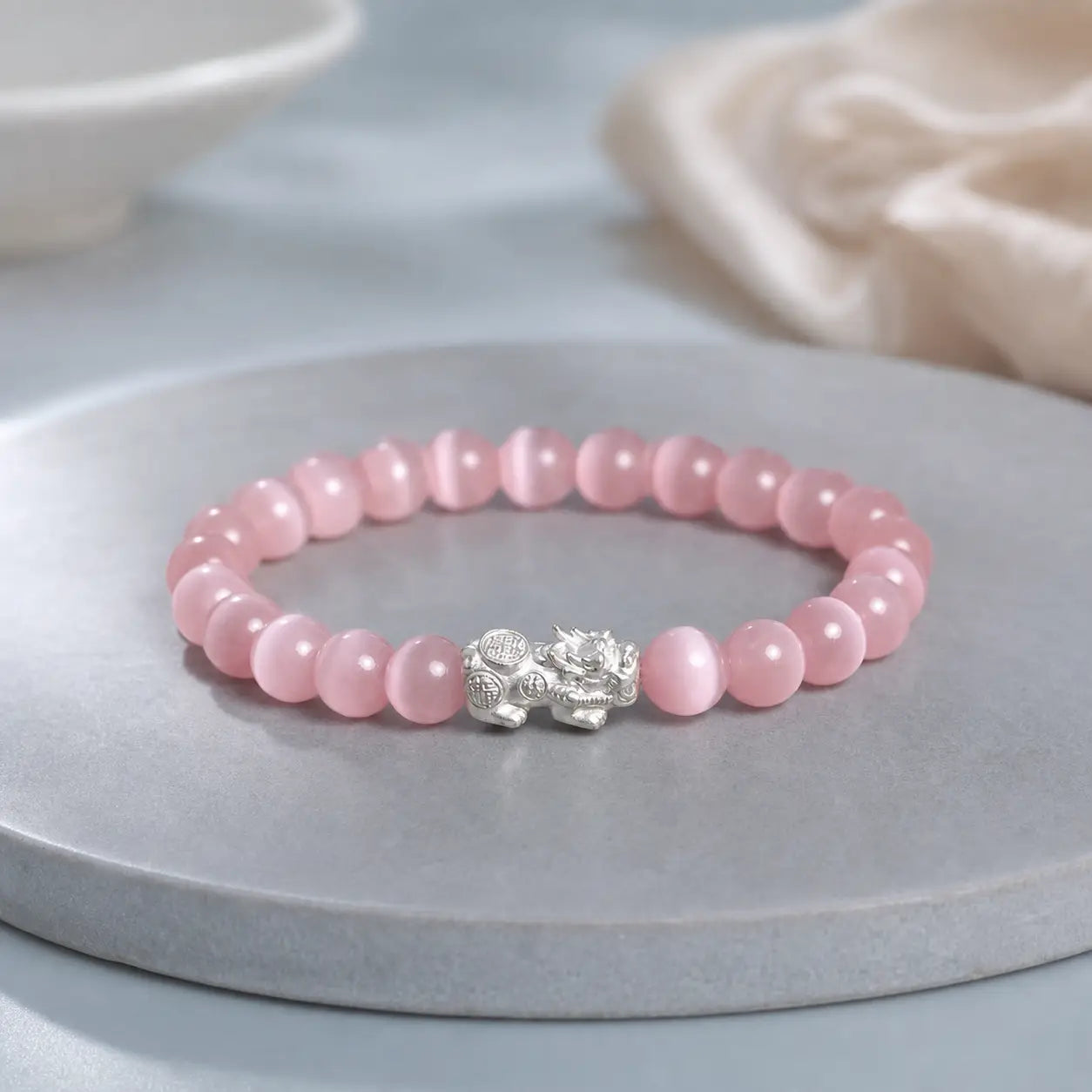 Song Yne Cat's Eye 990 Silver Pixiu Wealth & Protection Bracelet