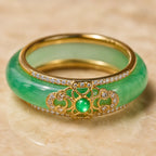 18K Gold Plated Natural Green Chalcedony Strength Ring