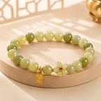 Song Yne Green Jade Flower Fu Luck & Prosperity Bracelet