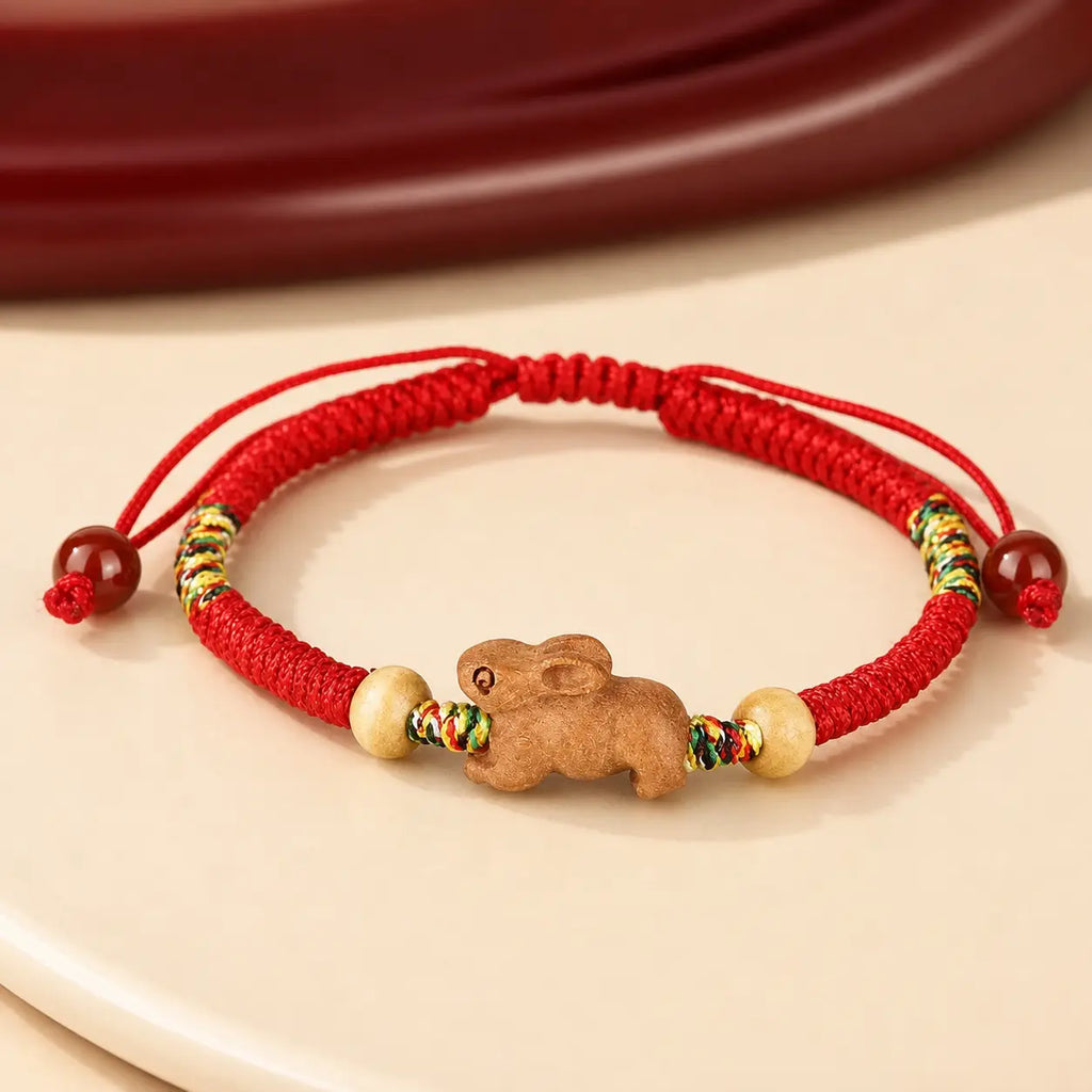 Song Yne Chinese Zodiac Peach Wood Protection & Luck Red String Bracelet
