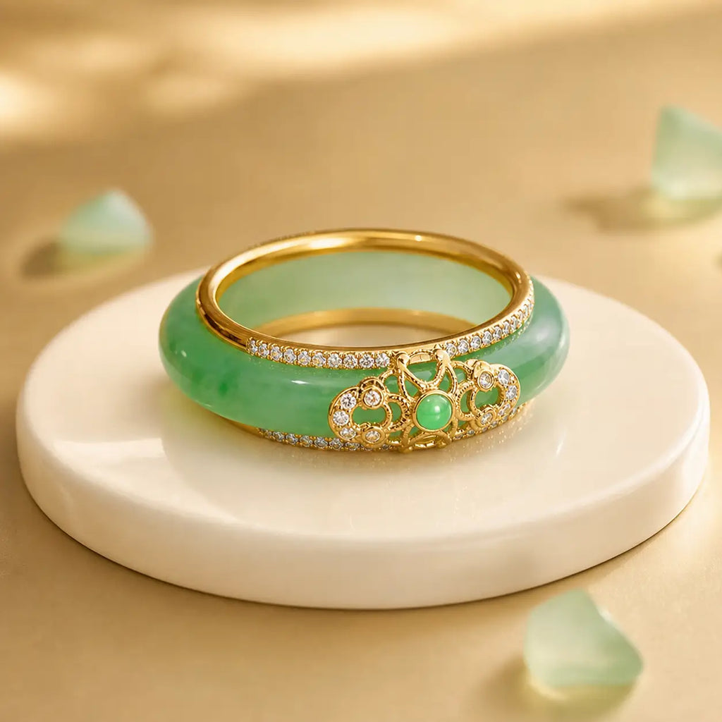 18K Gold Plated Natural Green Chalcedony Strength Ring
