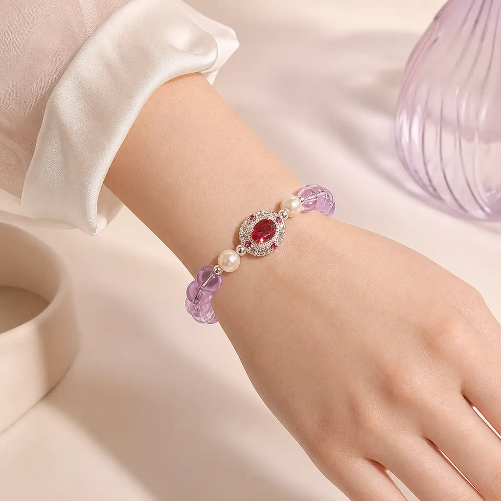 Song Yne Amethyst Pearl Red Zircon Balance Bracelet