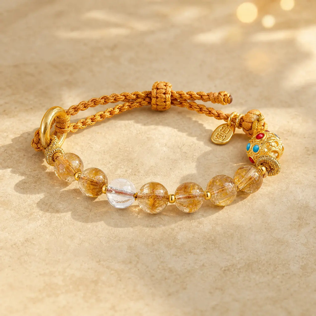 Song Yne Citrine White Crystal Peace Buckle Fu Silver Bracelet