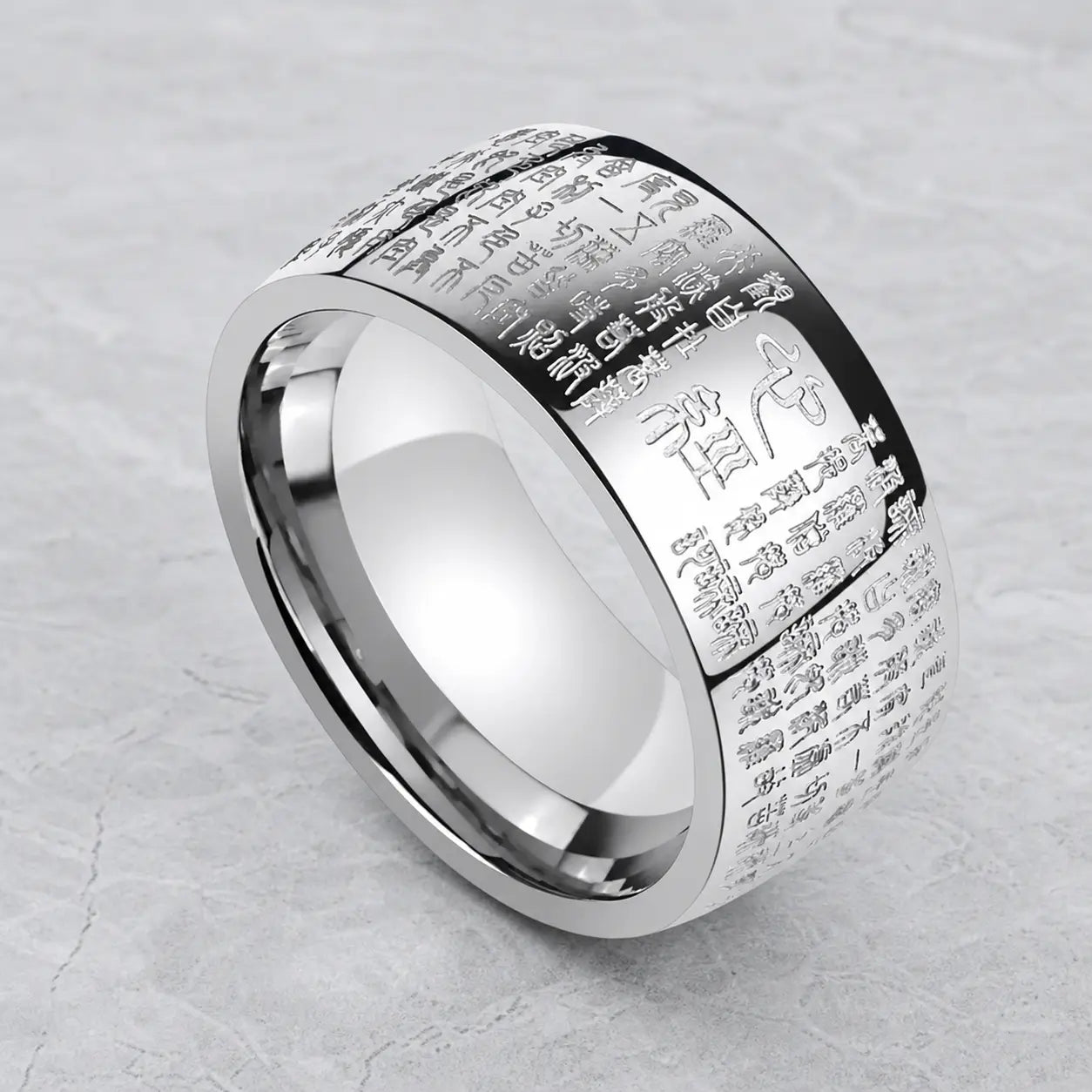 Song Yne Buddhist Heart Sutra Titanium Steel Lucky Ring