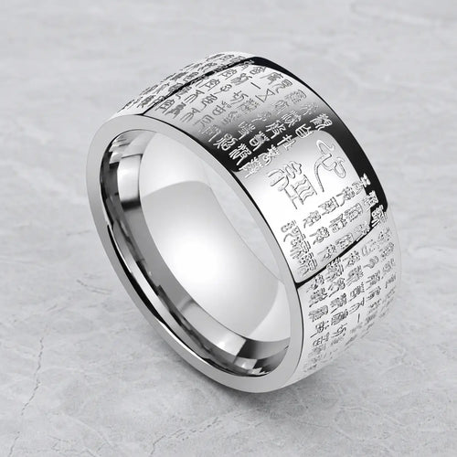 Song Yne Buddhist Heart Sutra Titanium Steel Lucky Ring