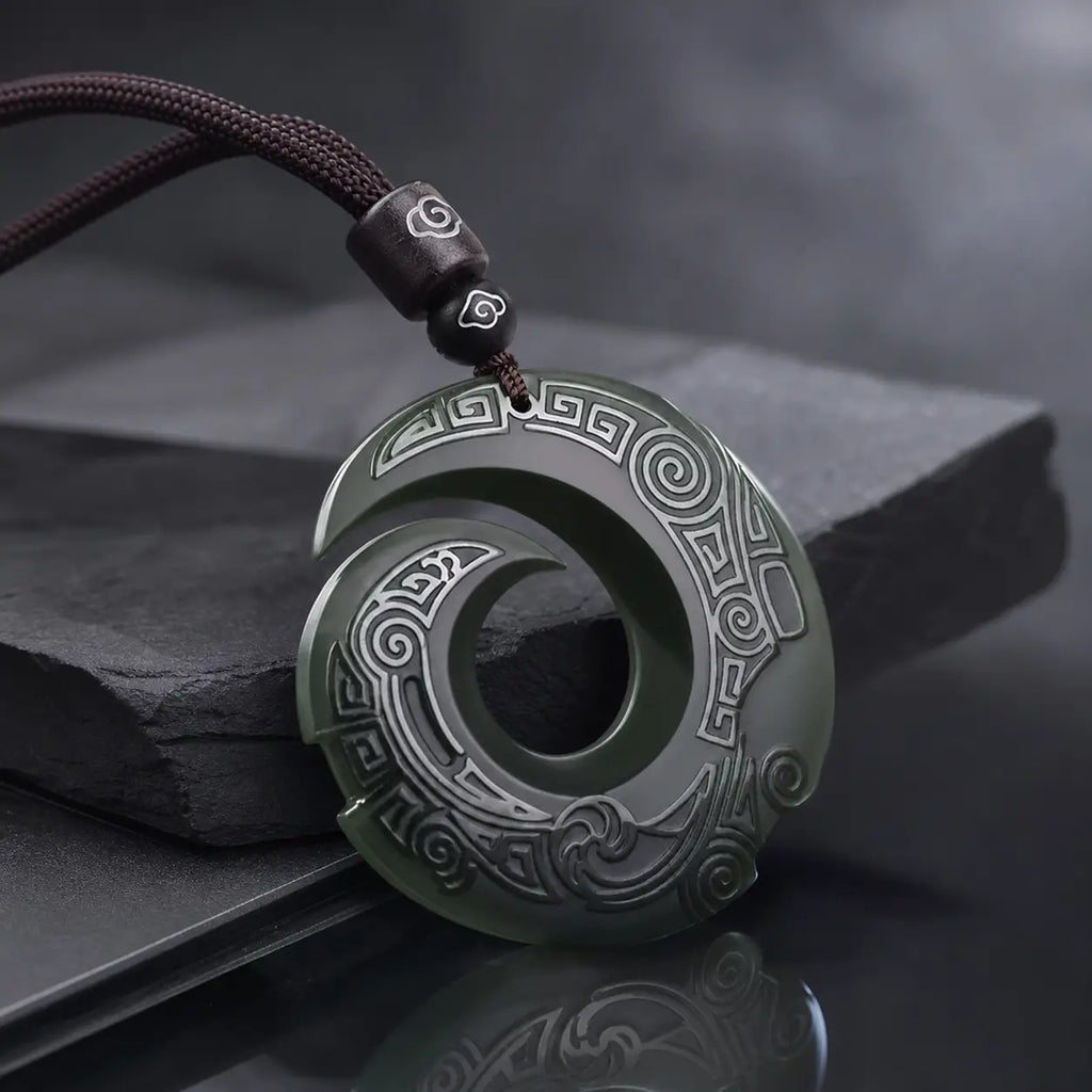 Song Yne Hetian Cyan Jade Fortune Peace Buckle Necklace