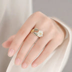 Song Yne White Jade Plum Blossom Silver Plated Luck Ring