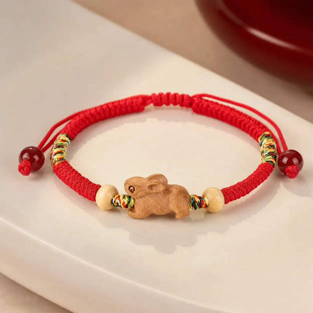 Song Yne Chinese Zodiac Peach Wood Protection & Luck Red String Bracelet