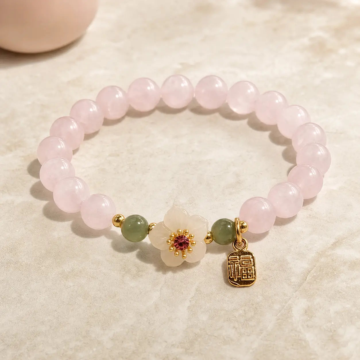 Song Yne Rose Quartz Hetian Jade Love & Blessing Bracelet