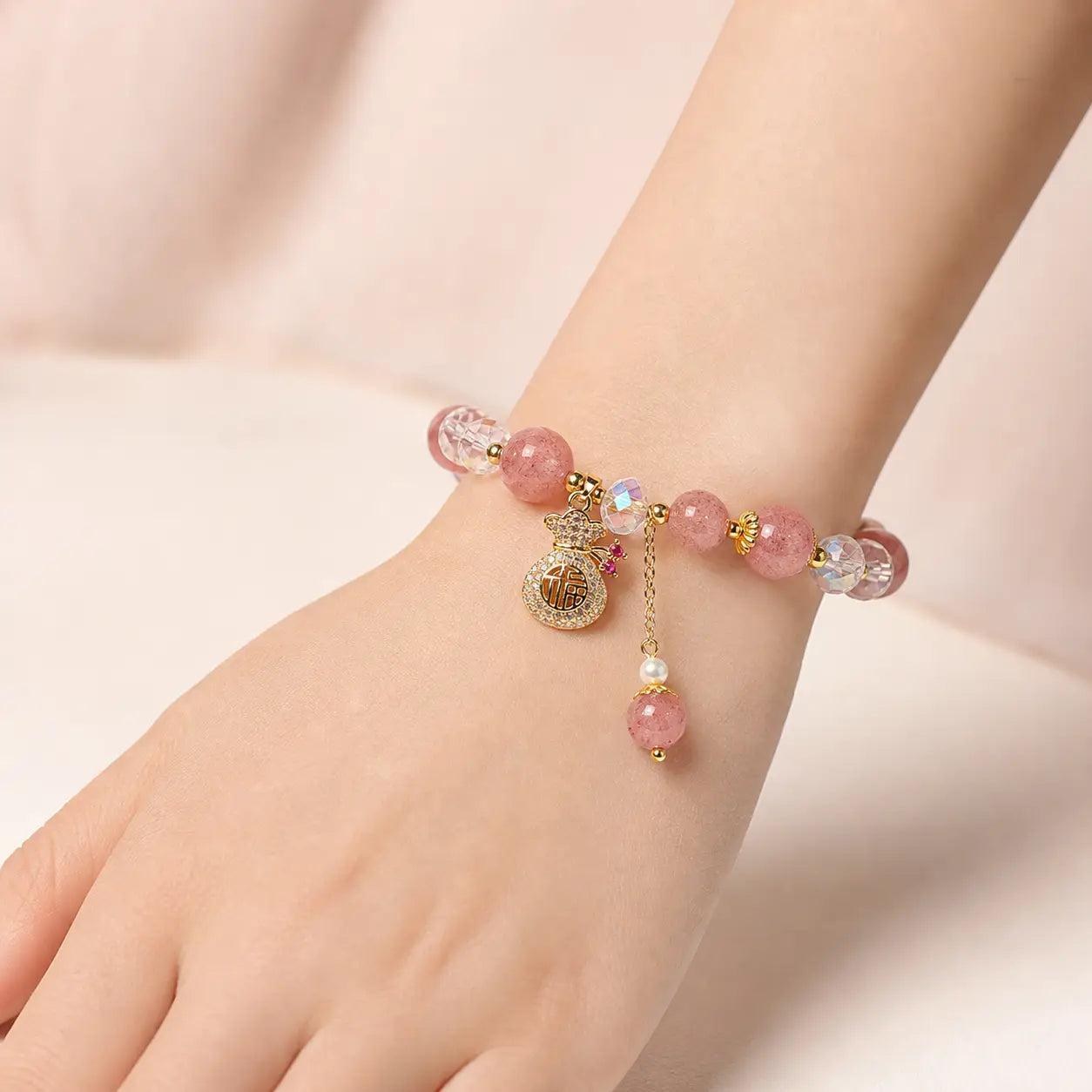 Song Yne Strawberry Quartz Money Bag Positive & Prosperity Bracelet