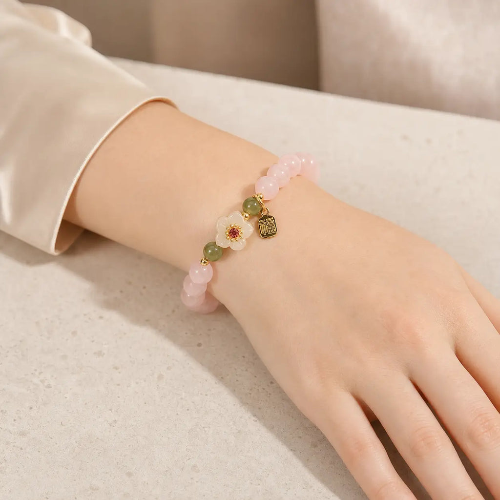 Song Yne Rose Quartz Hetian Jade Love & Blessing Bracelet