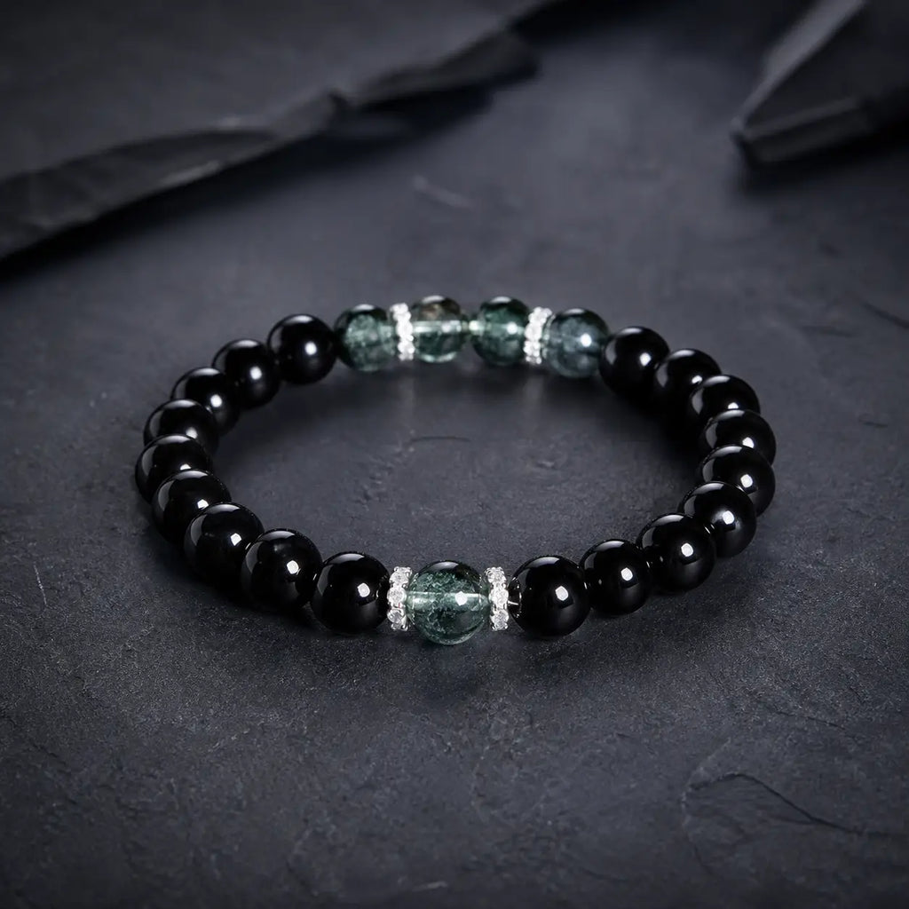 Song Yne Obsidian Green Phantom 925 Silver Strength & Protection Bracelet