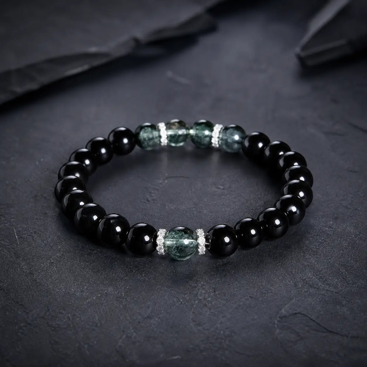 Song Yne Obsidian Green Phantom 925 Silver Strength & Protection Bracelet