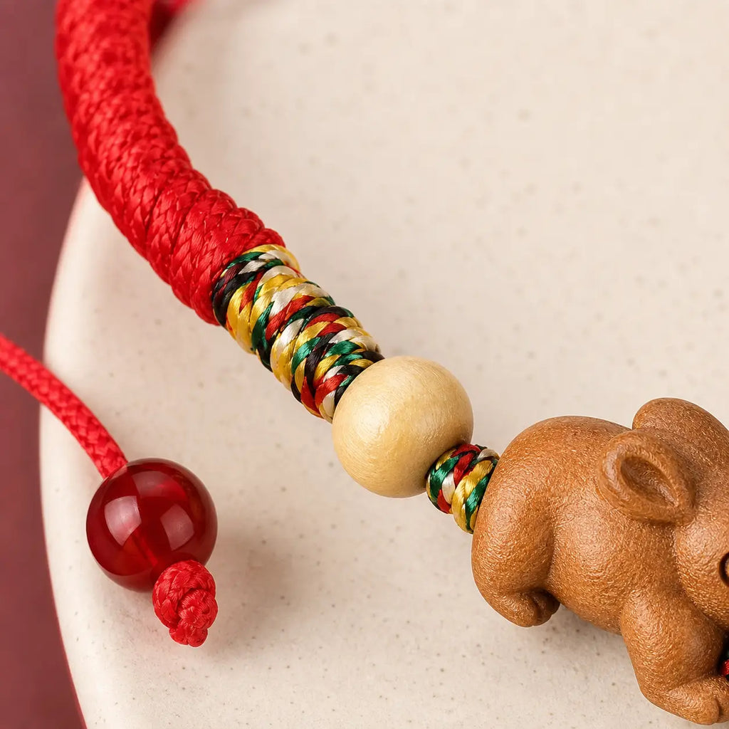 Song Yne Chinese Zodiac Peach Wood Protection & Luck Red String Bracelet