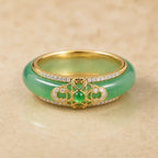 18K Gold Plated Natural Green Chalcedony Strength Ring