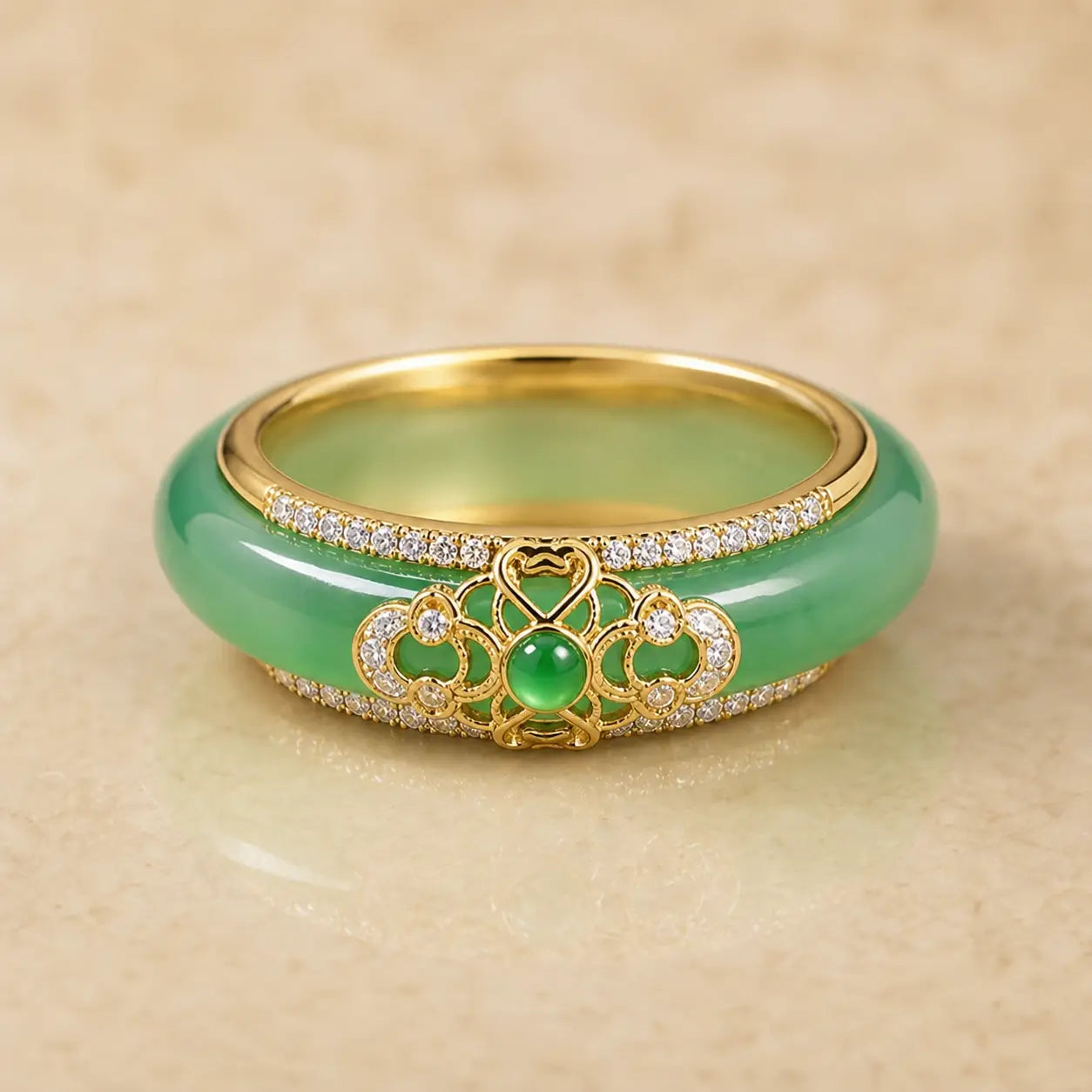 18K Gold Plated Natural Green Chalcedony Strength Ring