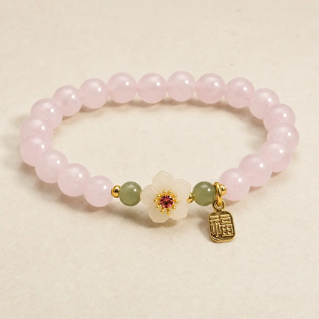 Song Yne Rose Quartz Hetian Jade Love & Blessing Bracelet