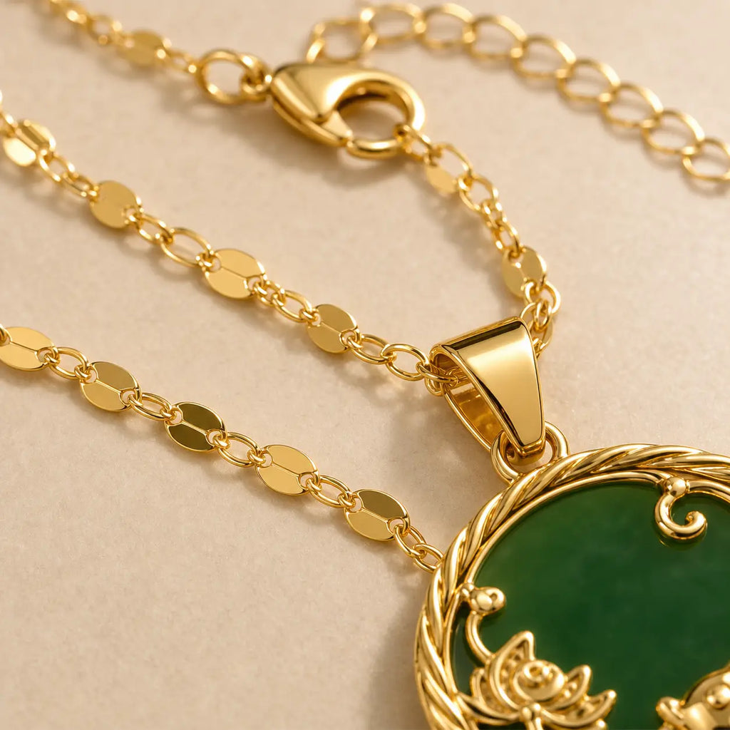 Song Yne Jade Koi Fish Lotus Luck Pendant Necklace