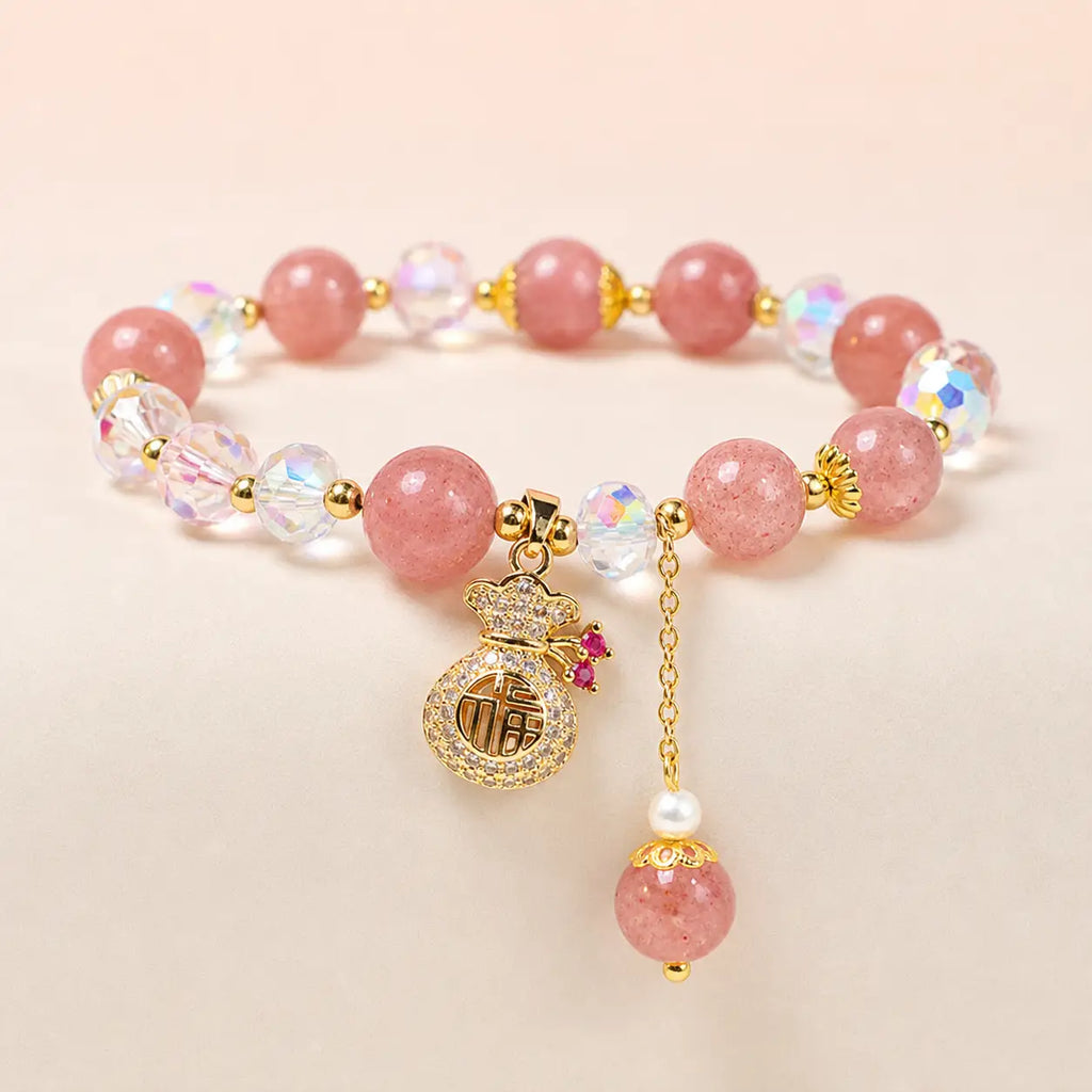 Song Yne Strawberry Quartz Money Bag Positive & Prosperity Bracelet