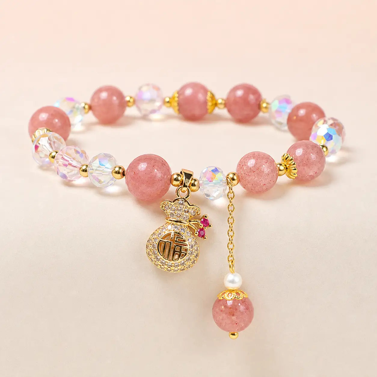 Song Yne Strawberry Quartz Money Bag Positive & Prosperity Bracelet