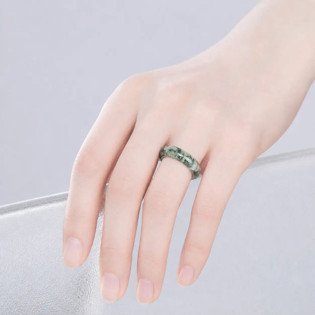Song Yne Moss Agate Healing Balance Ring
